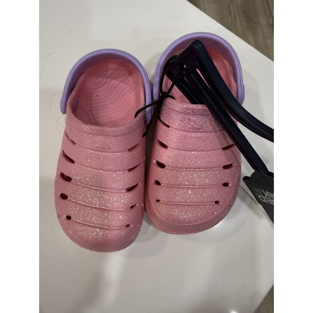 Rugged Shark Toddler Swivel-Strap PINK GLITTER Clogs, Floatable, Washable Sz7
